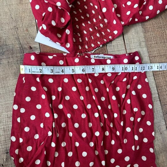 Reformation red with white polka dot fiona 2-piece Campari midi dress crop top 0 - Picture 13 of 14